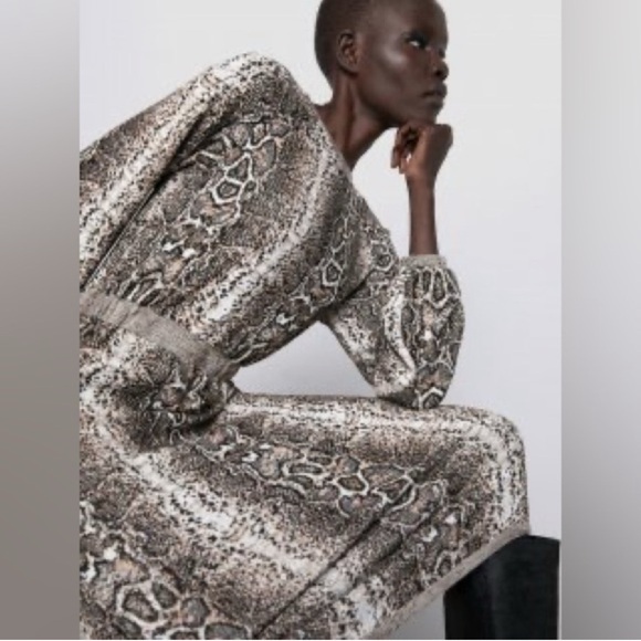 Zara reptile Snake Animal print long sleeve knit midi Sweater dress size M - Picture 5 of 15